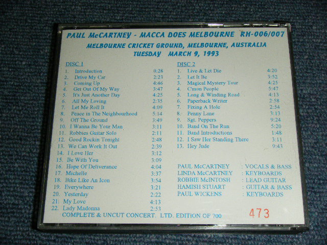 Photo: PAUL McCARTNEY ( of THE BEATLES ) - MACCA DOES MELBOURNE ( 2 CD's ) / Used COLLECTOR'S 2 CD 