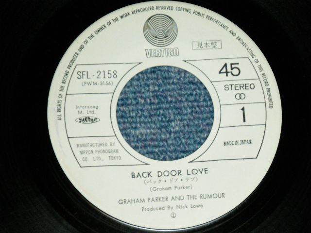 Photo: GRAHAM PARKER- BACK DOOR LOVE ( Ex++/Ex+  Looks:Ex+ ) / 1977 JAPAN ORIGINAL  "WHITE LABEL PROMO" Used 7" Single 