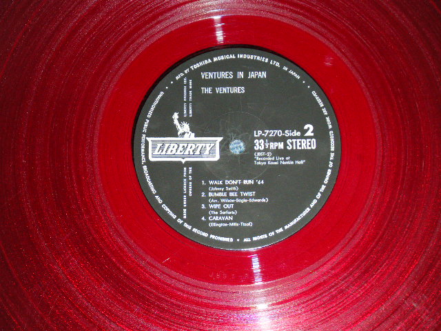 Photo: THE VENTURES - IN JAPAN ( Ex++/Ex+++ )   / 1965 JAPAN ORIGINAL "空前の大ヒット!!”オビ付   "RED WAX Vinyl" 　used  LP With OBI 