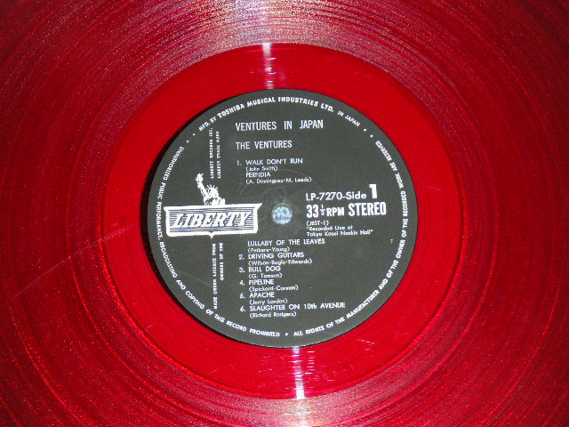 Photo: THE VENTURES - IN JAPAN ( Ex++/Ex+++ )   / 1965 JAPAN ORIGINAL "空前の大ヒット!!”オビ付   "RED WAX Vinyl" 　used  LP With OBI 