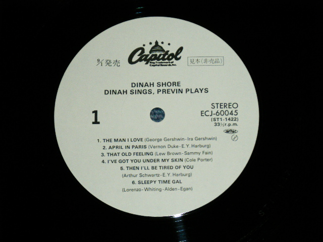 Photo: DINAH SHORE ダイナ・ショア - DINAH SINGS, PREVIN PLAYS  ( Ex+/MINT)  / 1984 JAPAN REISSUE "WHITEL LABEL PROMO" Used LP with OBI 