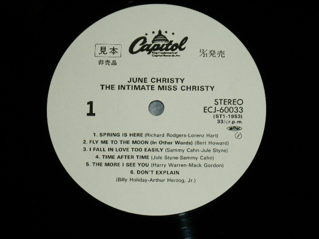 Photo: JUNE CHRISTY ジューン・クリスティ - THE INTIMATE MISS CHRISTY  ( Ex+++/MINT)  / 1984 JAPAN REISSUE "WHITEL LABEL PROMO" Used LP 