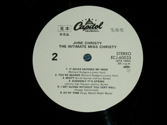 Photo: JUNE CHRISTY ジューン・クリスティ - THE INTIMATE MISS CHRISTY  ( Ex+++/MINT)  / 1984 JAPAN REISSUE "WHITEL LABEL PROMO" Used LP 