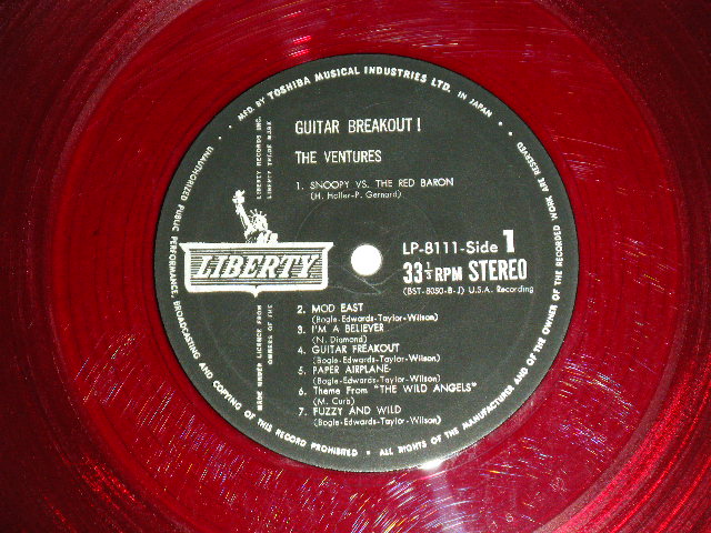 Photo: THE VENTURES ベンチャーズ　ヴェンチャーズ - ベンチャーズ '67 : GUITAR BREAKOUT  ( Ex+++/MINT- )  / 1967 JAPAN ORIGINAL "RED WAX Vinyl" used  LP  With OBI オビ付