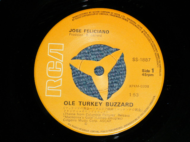 Photo: ost  JOSE FELICIANO  ホセ・フェリシアーノ - マッケンナの黄金 OLE TURKEY BUZZARD (Ex++/Ex+++)  / 1969? JAPAN ORIGINAL Used 7" Single 