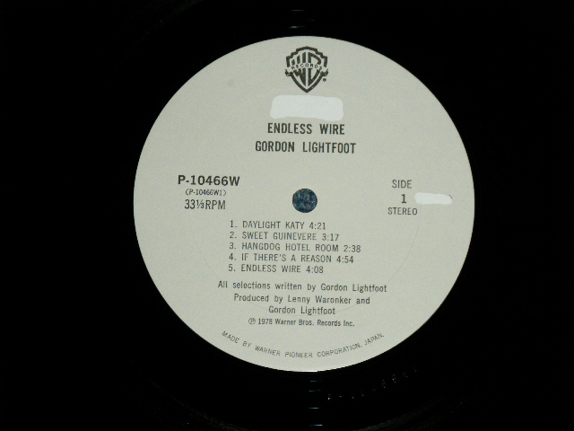 GORDON LIGHTFOOT ゴードン・ライトフット- ENDLESS WIRE 終わりなき旅路( Ex+++/MINT- : WOL ) /  1978 JAPAN ORIGINAL WHITE LABEL PROMO Used LP With OBI オビ付 - PARADISE  RECORDS