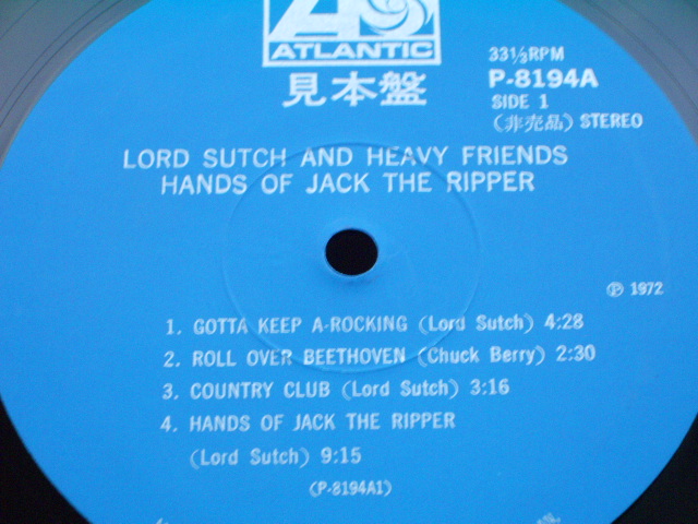 Photo: LORD SUTCH & HEAVY FRIENDS - HANDS OF THE JACK THE RIPPER / 1972 JAPAN  BLUE LABEL PROMO LP 